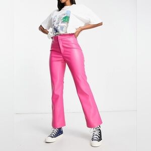 Stradivarius Faux Leather Pants In Pop Pink